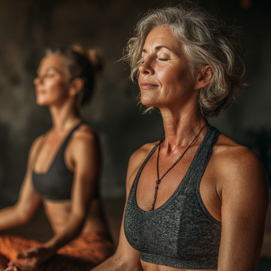 Група възрастни хора практикуват йога