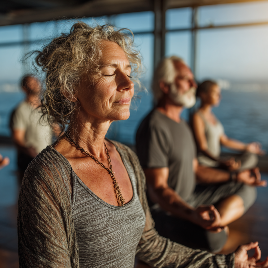 Йога инструктор с възрастни хора